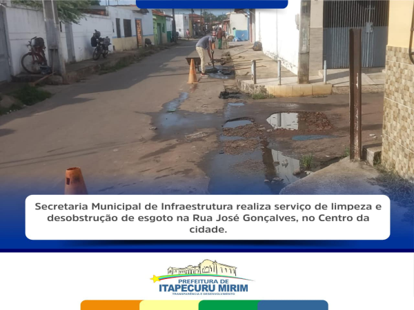 Foi realizado um eficaz serviço de limpeza e desobstrução de esgoto na Rua José Gonçalves, no Centro da cidade.